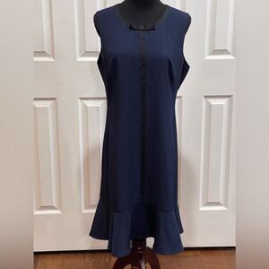Karl Lagerfeld Paris Navy Ruffle Hem Dress with Bow Detail - Size 12 - NWT